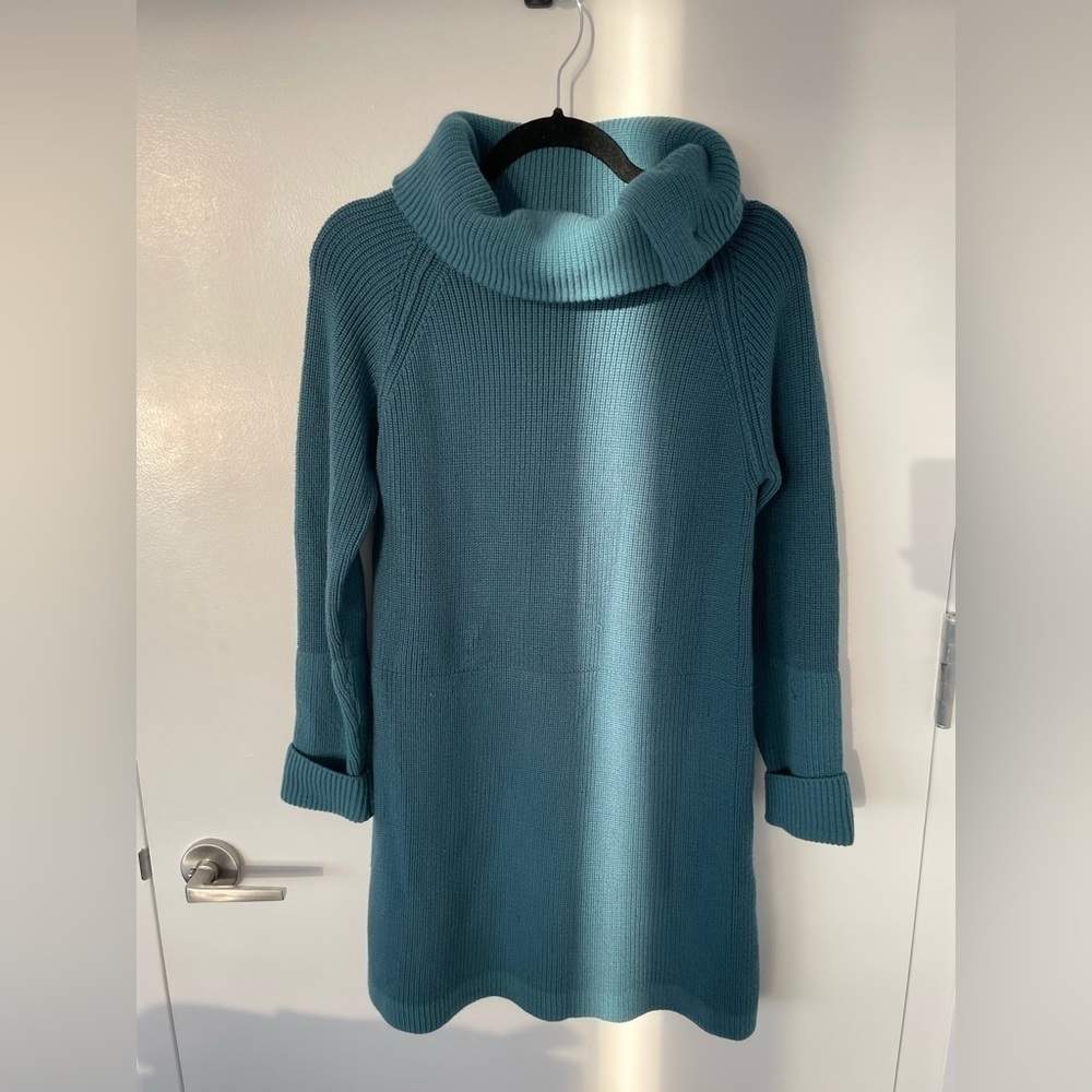 RARE Chloe wool angora blend turtleneck sweater dress in teal green